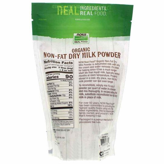 Organic Non-Fat Dry Milk Powder, 12 Oz, NOW