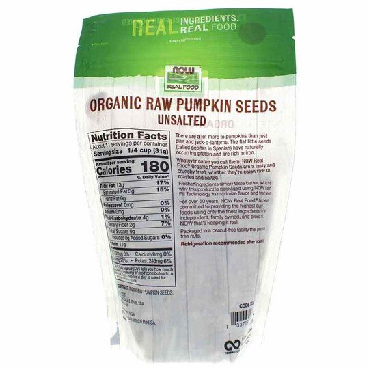 Organic Pumpkin Seeds Unsalted, 12 Oz, NOW