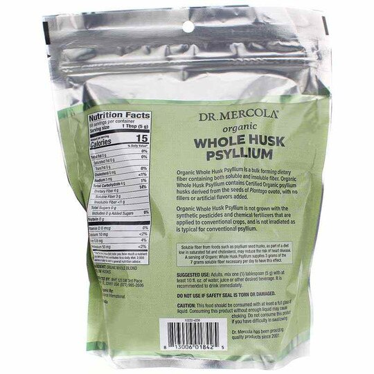 Organic Whole Husk Psyllium, 12 Oz, DRM