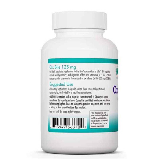 Ox Bile 125 Mg, 180 Veg Capsules, NTC