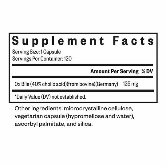 Ox Bile 125 Mg, 120 Veg Capsules, SKH