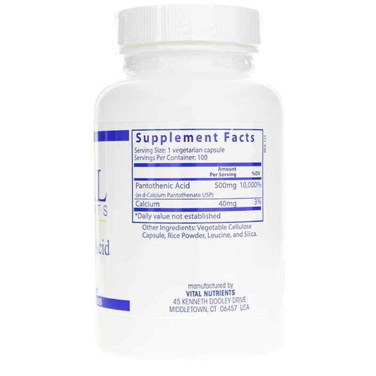Pantothenic Acid 500 Mg, 100 Veg Capsules, VTN