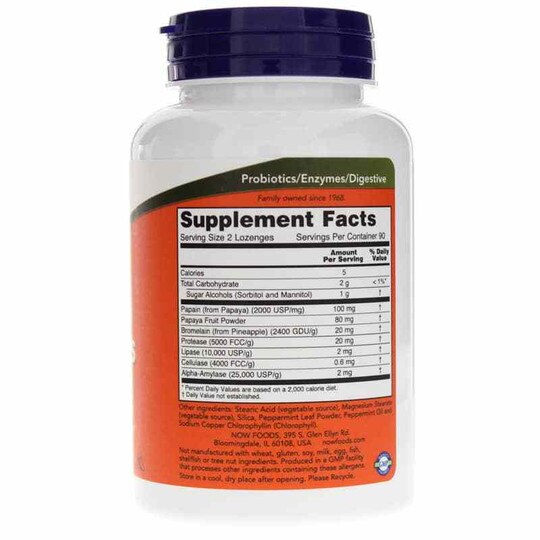 Papaya Enzymes Chewable, 180 Lozenges, NOW