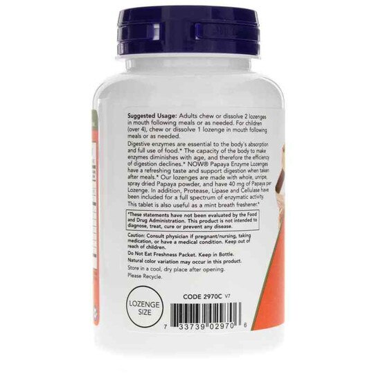 Papaya Enzymes Chewable, 180 Lozenges, NOW