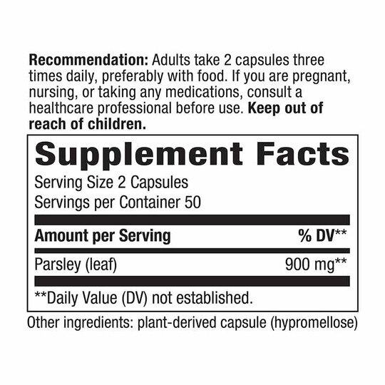 Parsley Leaf 450 Mg, 100 Vegan Capsules, NWA