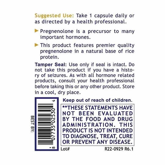 Pregnenolone 100 Mg, 60 Veg Capsules, PRL