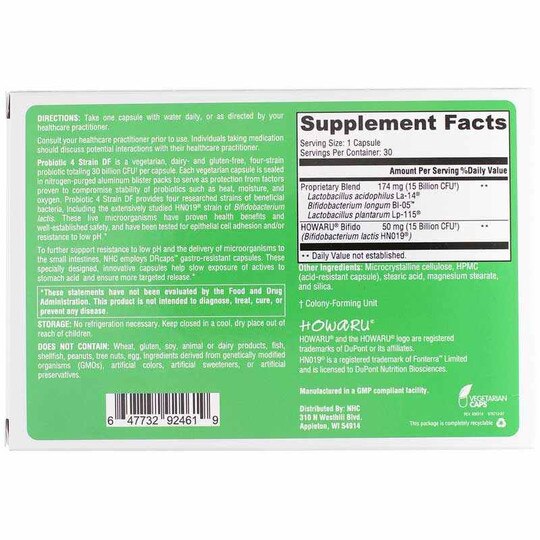 Probiotic 4 Strain DF, 30 Veg Capsules, NHC