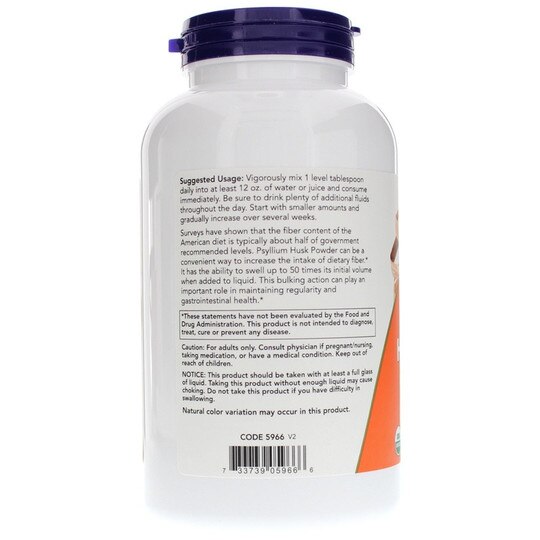Psyllium Husk Powder Organic, 12 Oz, NOW