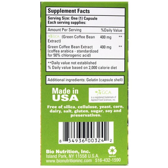 Pure Green Coffee Bean GCA 800 Mg, 50 Capsules, BNU