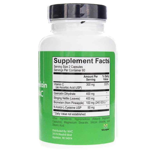 Quercetin Bromelain Complex with NAC, 120 Veg Capsules, NHC
