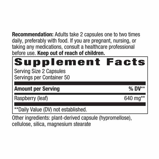 Raspberry Leaf, 100 Veg Capsules, NWA