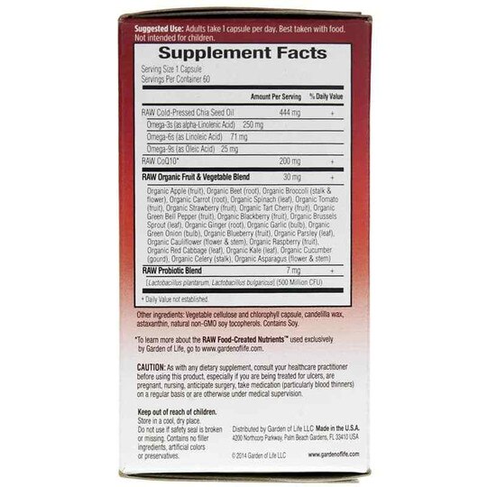 Raw CoQ10 200 Mg, 60 Veg Capsules, GOL