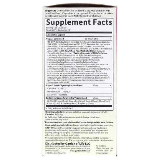Raw Probiotics Vaginal Care 50 Billion Shelf-Stable, 30 Veg Caps, GOL