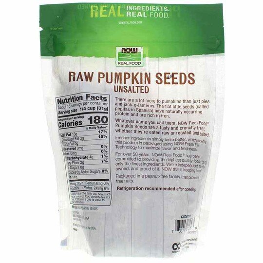 Raw Pumpkin Seeds Unsalted, 16 Oz, NOW