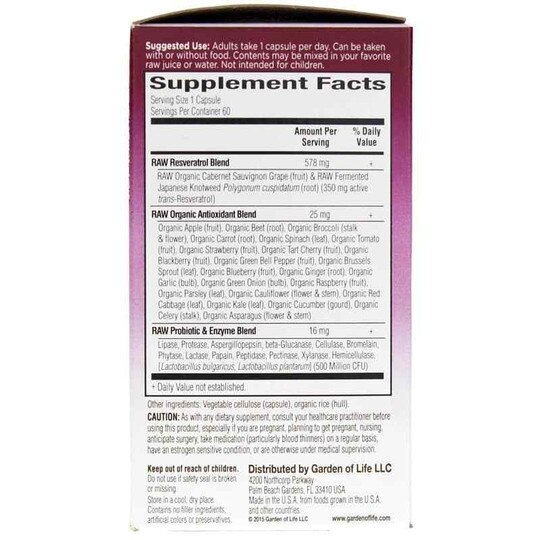 Raw Resveratrol 350 Mg, 60 Veg Capsules, GOL