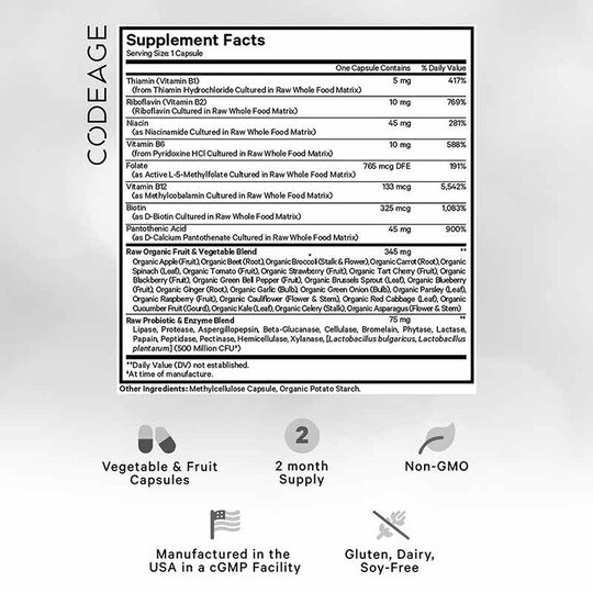 Raw Vitamin B Complex, 60 Veg Capsules, CDE