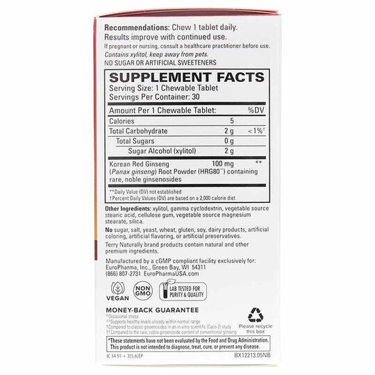 Red Ginseng HRG80 Energy Chewable, 30 Chewable Tablets, TNT