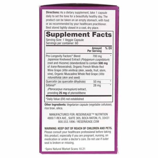 Resveratrol 500 Mg with Pterostilbene, 60 Veg Capsules, RVN