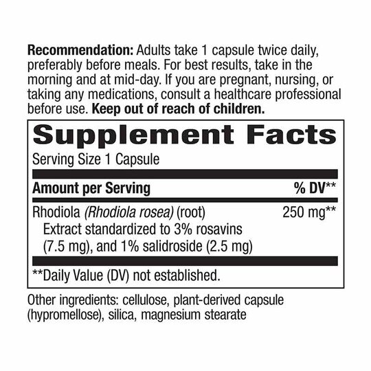 Rhodiola Standardized, 60 Veg Capsules, NWA