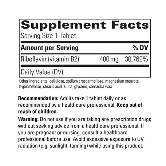 Riboflavin 400 Mg, 30 Tablets, INT