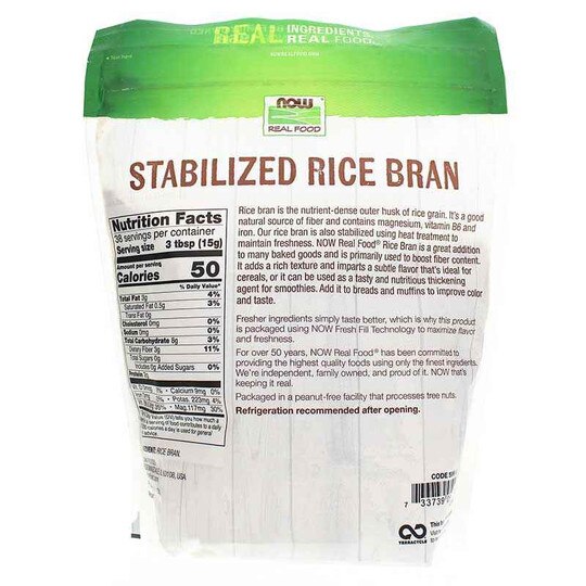 Rice Bran Powder Stabilized, 20 Oz, NOW