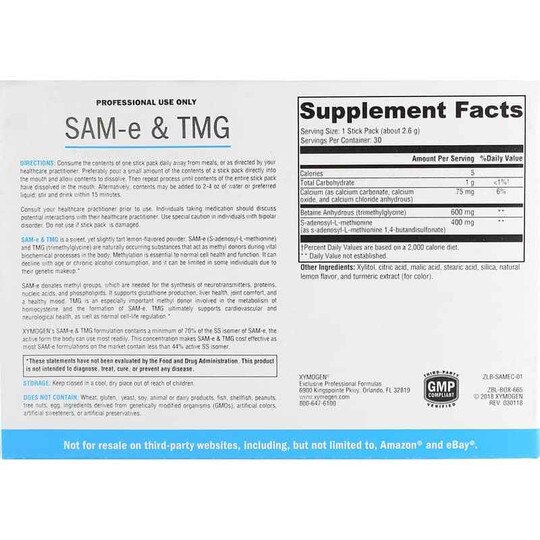SAMe & TMG Lemon Flavor, 30 Stick(s), XYM