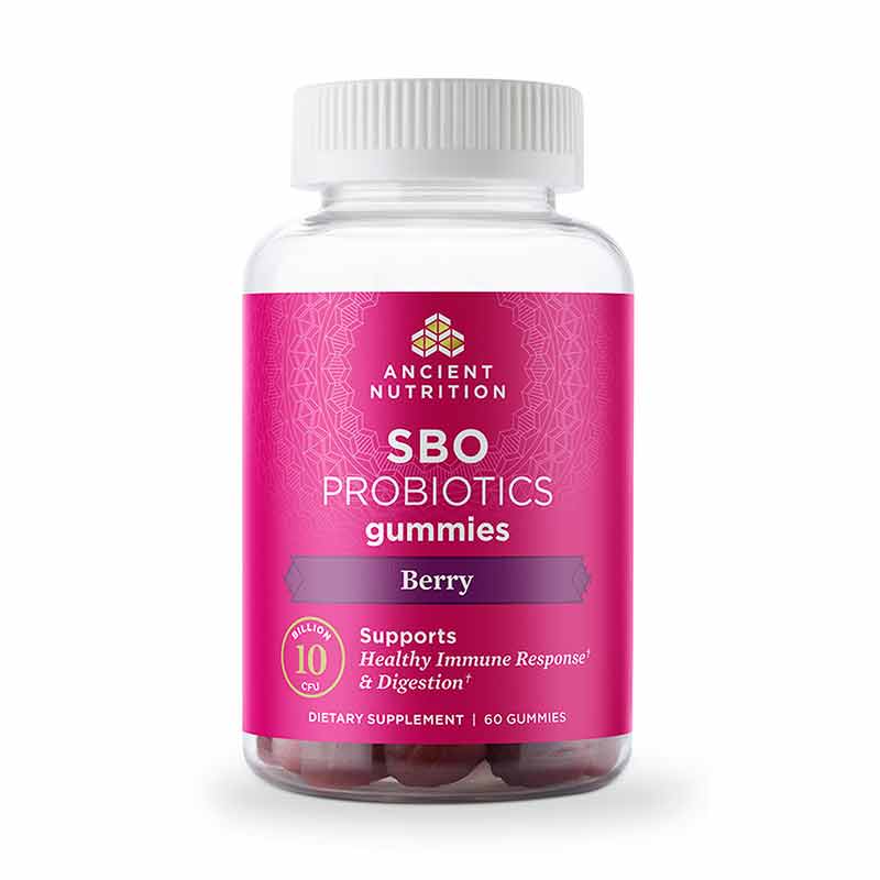 SBO Probiotics Gummies 10 Billion CFU Berry, 60 Gummies, Ancient Nutrition