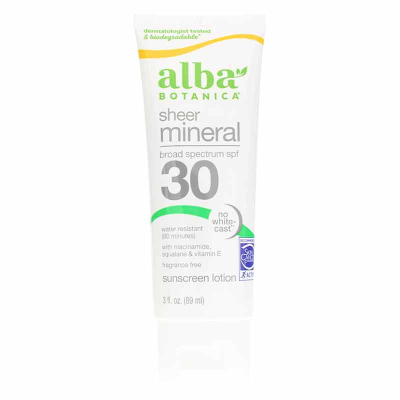Sheer Mineral Sunscreen Fragrance Free SPF 30, 4 Oz, Alba Botanica