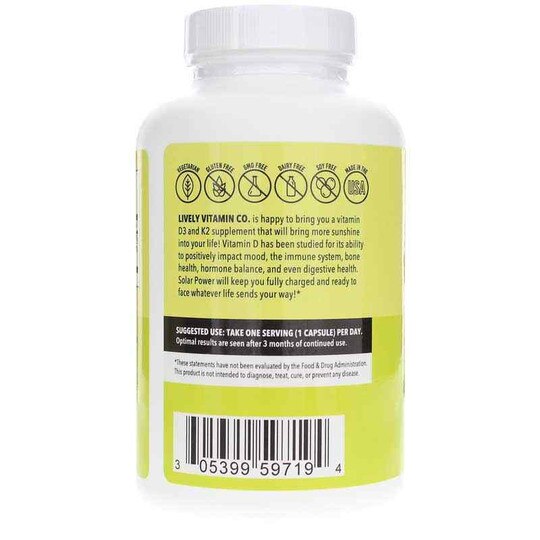 Solar Power Vitamin D3 5000 IU, 180 Capsules, LVIT