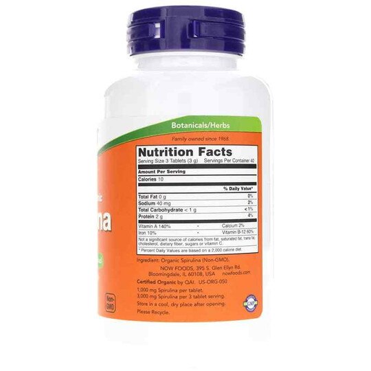 Spirulina 1000 Mg Organic, 120 Tablets, NOW
