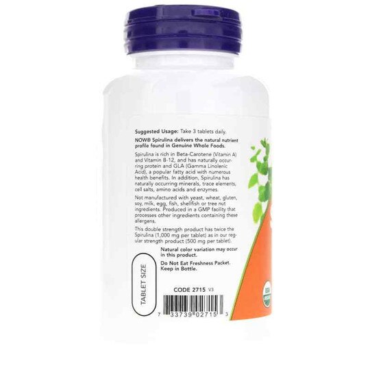 Spirulina 1000 Mg Organic, 120 Tablets, NOW