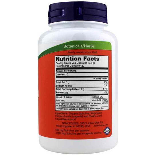 Spirulina 500 Mg, 120 Veg Capsules, NOW