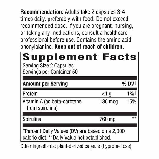 Spirulina Micro-Algae, 100 Vegan Capsules, NWA