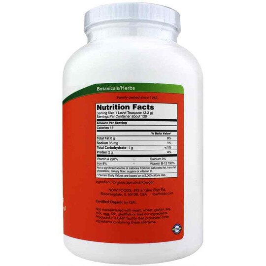 Spirulina Organic Pure Powder, 16 Oz, NOW