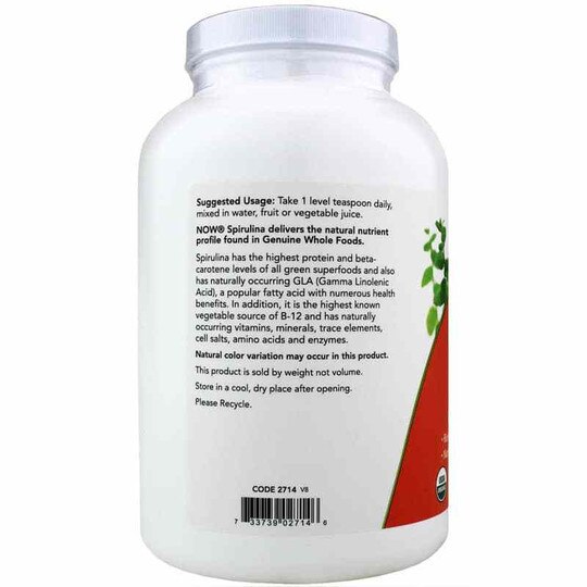 Spirulina Organic Pure Powder, 16 Oz, NOW