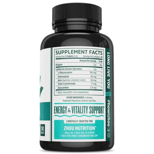 Spirulina Tablets, 180 Tablets, ZHO