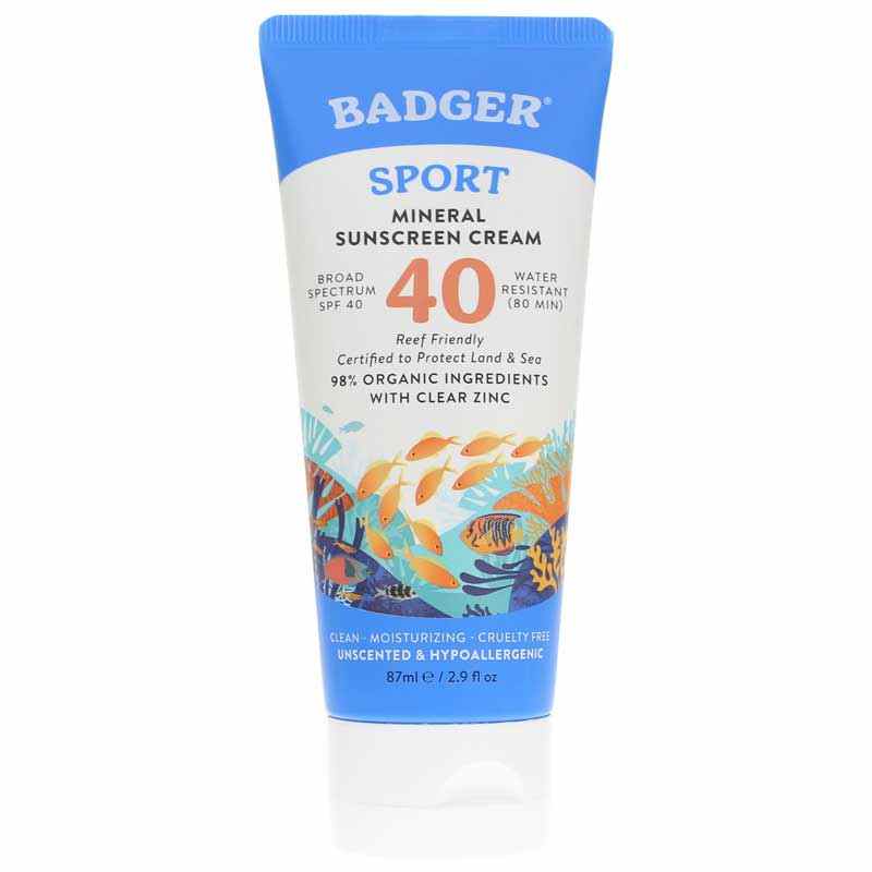 Sport Mineral Sunscreen Cream SPF 40, 2.9 Oz, Badger