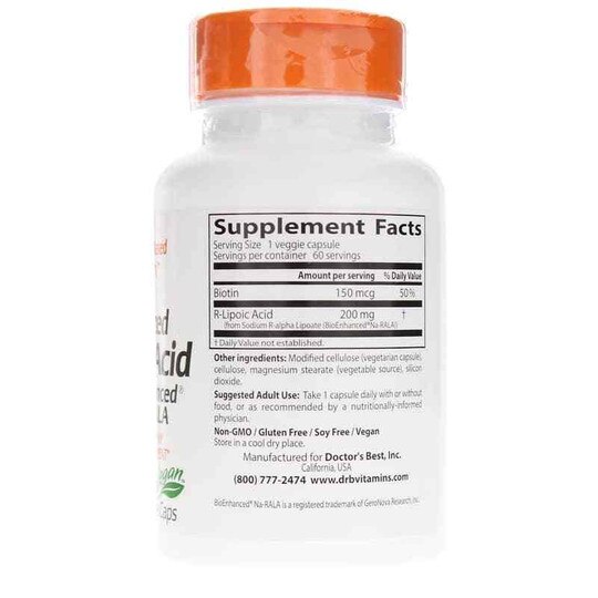 Stabilized R-Lipoic Acid 200 Mg, 60 Veg Capsules, DRB