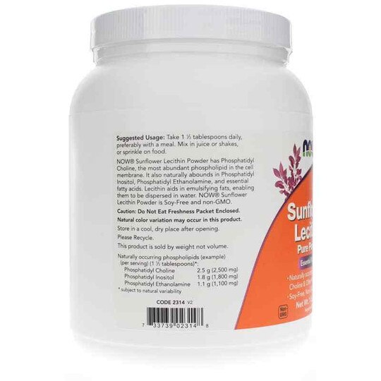 Sunflower Lecithin Pure Powder, 1 Lbs, NOW