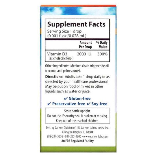 Super Daily D3 2000 IU Vitamin D Liquid, 365 Drops, CL