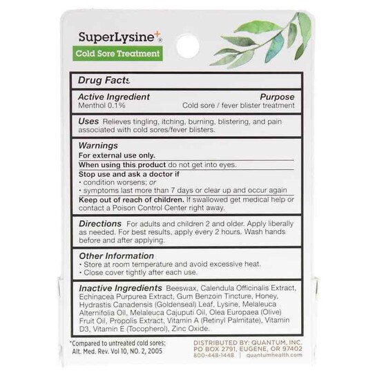 SuperLysine+ Cold Sore Treatment, .25 Oz, QHT