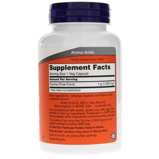 Taurine 1000 Mg Double Strength, 100 Veg Capsules, NOW