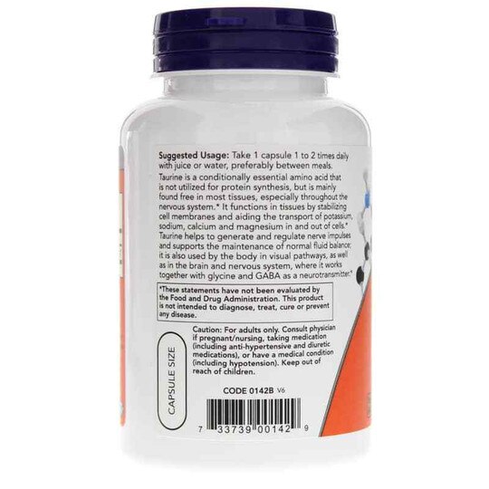 Taurine 1000 Mg Double Strength, 100 Veg Capsules, NOW