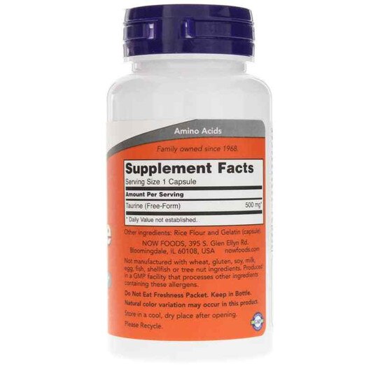 Taurine 500 Mg, 100 Capsules, NOW