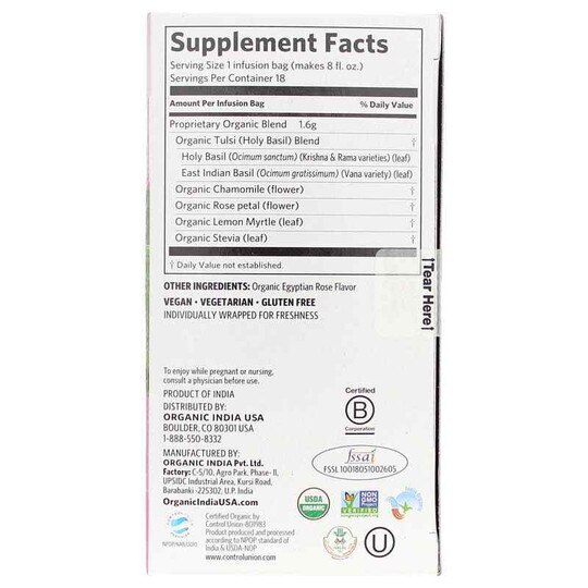 Tulsi Sweet Rose Organic Tea, 18 Tea Bags, OGI