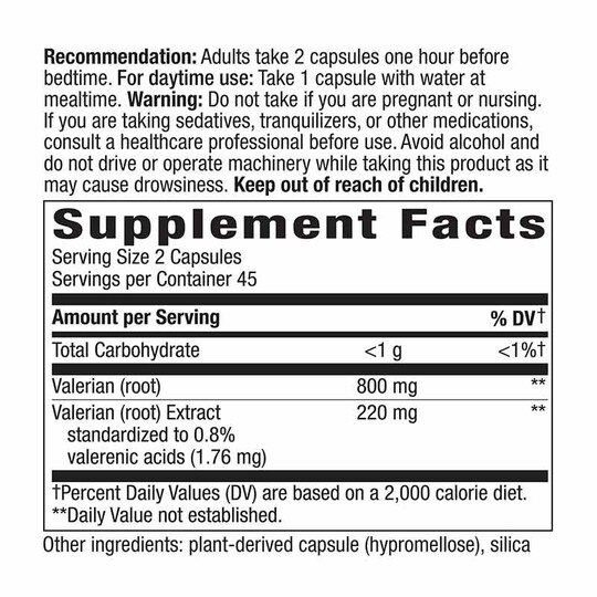 Valerian Standardized, 90 Veg Capsules, NWA