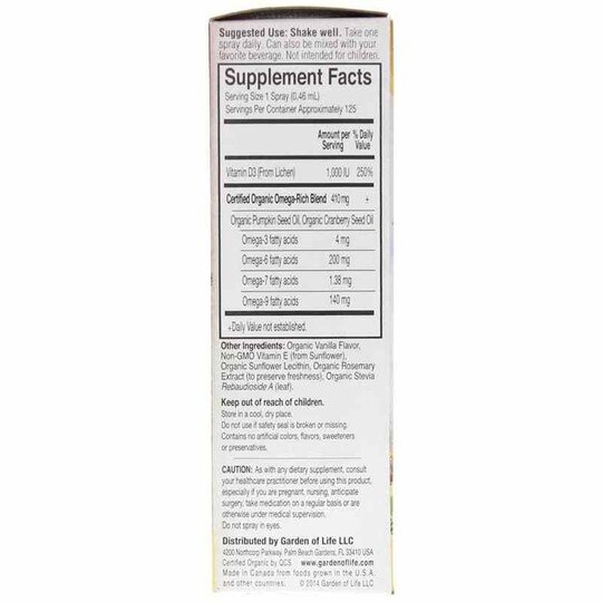 Vegan D3 1,000 IU Organic Spray Vanilla, 2 Oz, GOLM