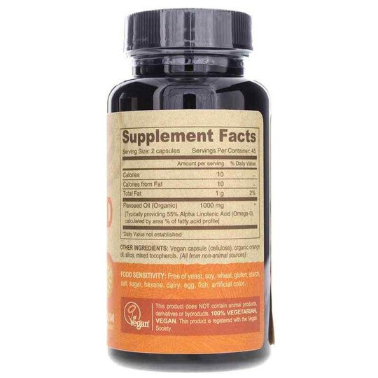 Vegan Flaxseed Oil, 90 Vegan Capsules, DN