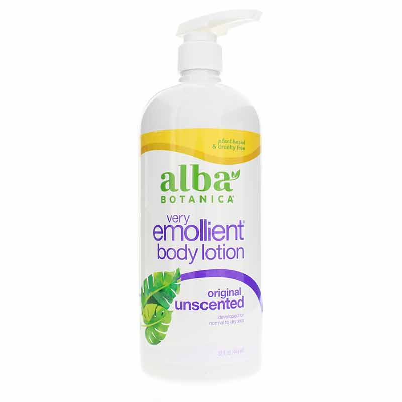 Very Emollient Body Lotion Unscented 32 Oz, Alba Botanica