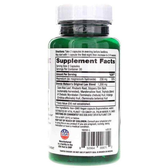 Vital LAX Natural Laxative, 60 Veg Capsules, VTP